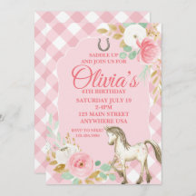 Joli poney invitation anniversaire fleuri boho che