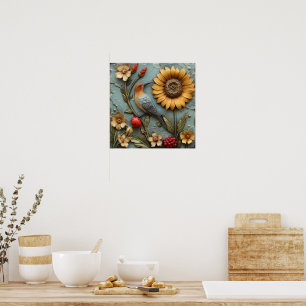 Joli Poster Fleur de Tournesol Dame Punaise Floral