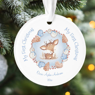 Joli premier ornement de Noël Garçon Bleu Nom