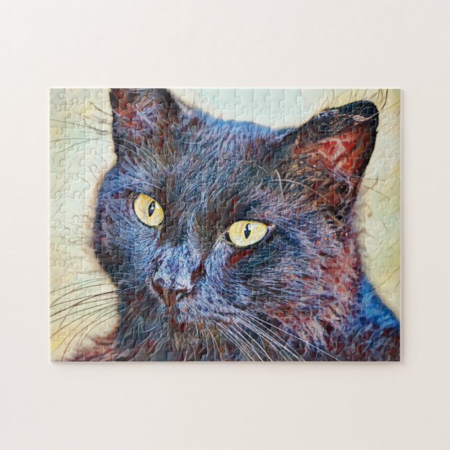 Joli Puzzle d'art de chat noir (Horizontal)