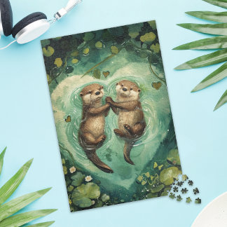 Joli Puzzle de Couple de Loutres Amoureuses