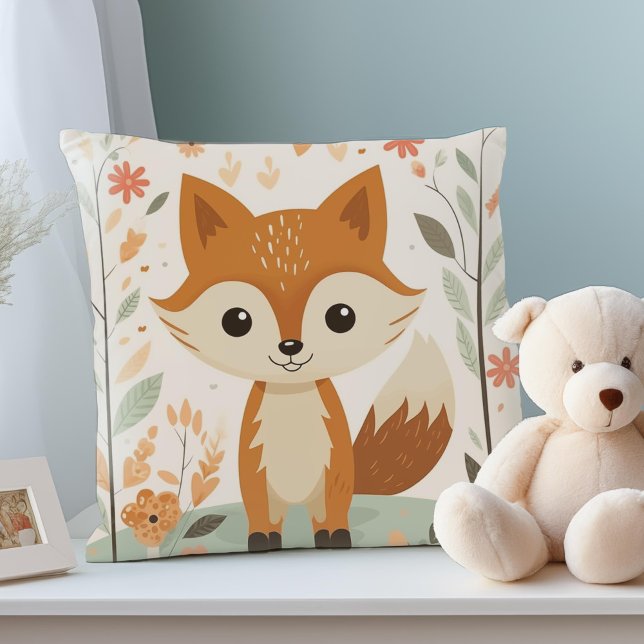 Joli renard de bois, Coussin de crèche neutre par  (Cute Woodland Fox, Baby Animals Gender Neutral Nursery PIllow,)