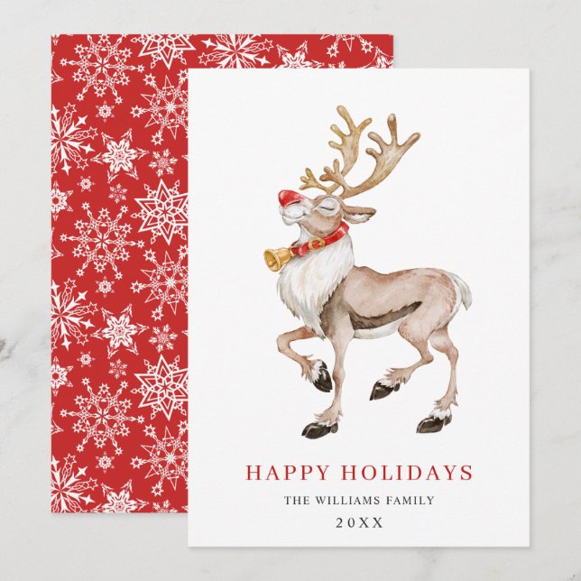 Joli Renne de Dessin Animé Joyeux Noël Carte de Vœ (Devant / Derrière)