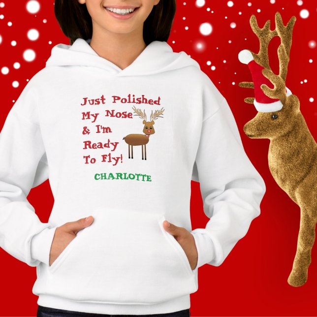 Joli renne de Noël, Sweat - shirt à capuche du nom (Cute Christmas Reindeer, Child's Name Hoodie)