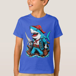 Joli requin pirate sur un bateau T-shirt