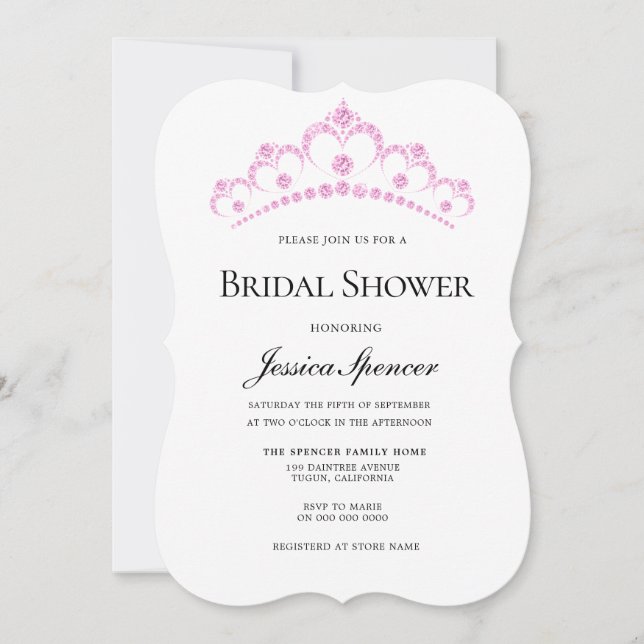 Joli rose Diamond Tiara Invitation Fête des mariée (Devant)