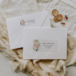 joli rose et blanc étiquette de adresse de fleurs