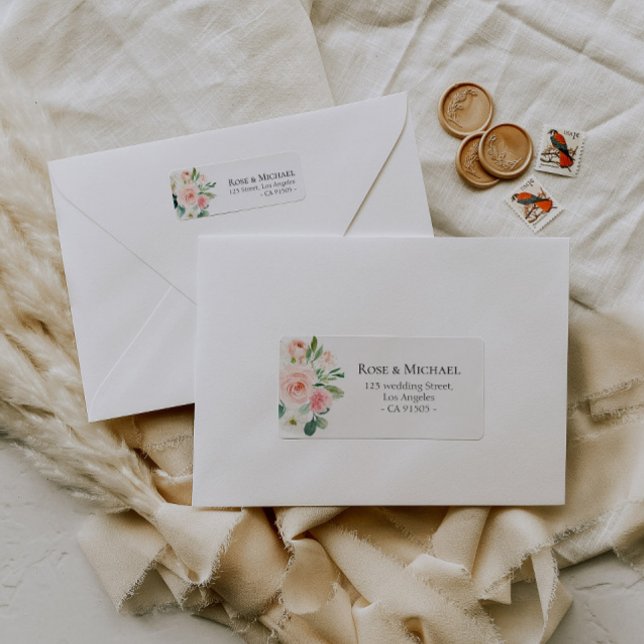 joli rose et blanc étiquette de adresse de fleurs  (Créateur téléchargé)