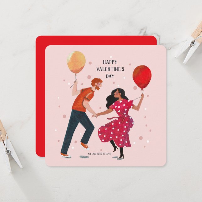 Joli rose et rouge danseurs gens carte valentine (Devant/Arrière en situation)