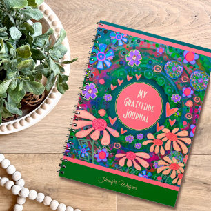 Joli rose Fleurs Coeurs Gratitude Journal