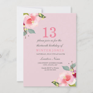 Joli rose Floral 13e anniversaire Invitation de fê