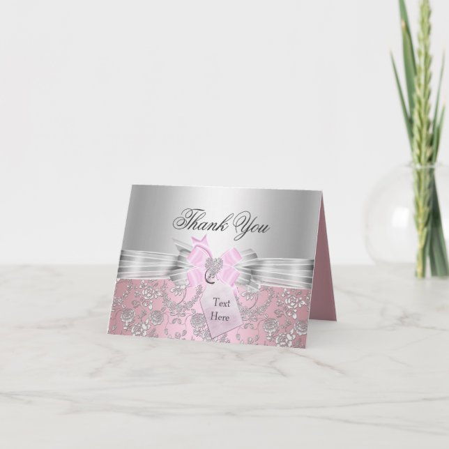 Joli rose Floral & Bow Carte de remerciements (Devant)