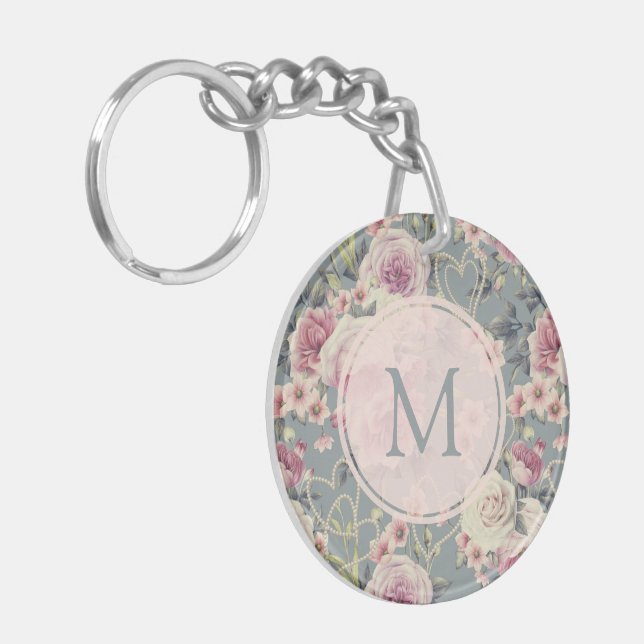 Joli rose floral et perles Monogramme fille (Devant gauche)