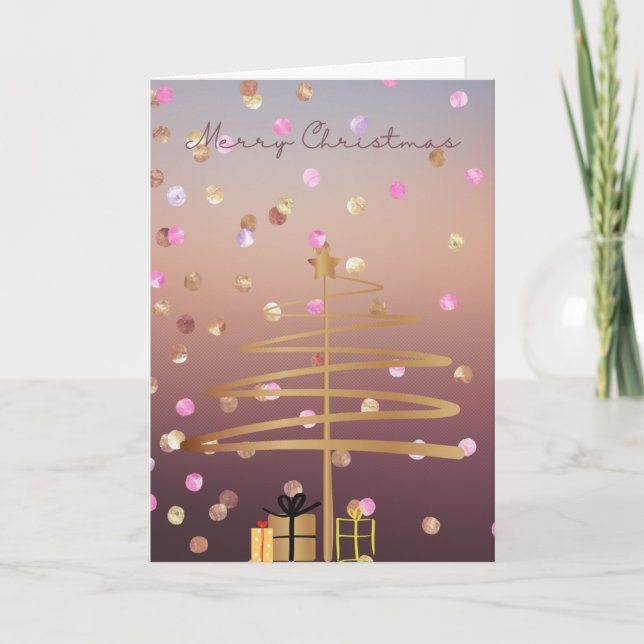 Joli Rose Gold & Gold Swirl Carte d'arbre de Noël (Devant)