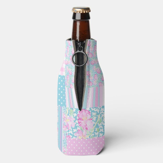 Joli rose Roses Faux Patchwork Bottle Glacière (Bouteille Dos)
