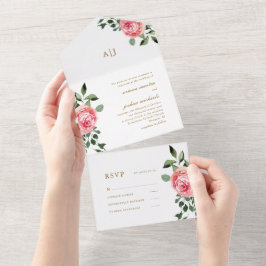 Joli rose Roses Mariage Tout en une invitation