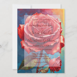 Joli rose Roses rouges Faire-part de mariage Abstr