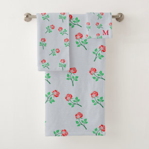 Joli Rose Rouge minimaliste Motif Pastel Blue