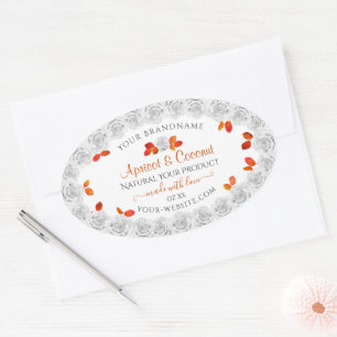 Joli Roses Blanches Produit Étiquettes Orange Feui