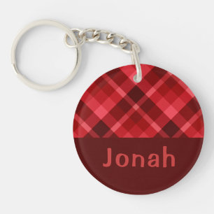 Joli Ruby Rouge Plaid Monogram Porte - clé Cercle
