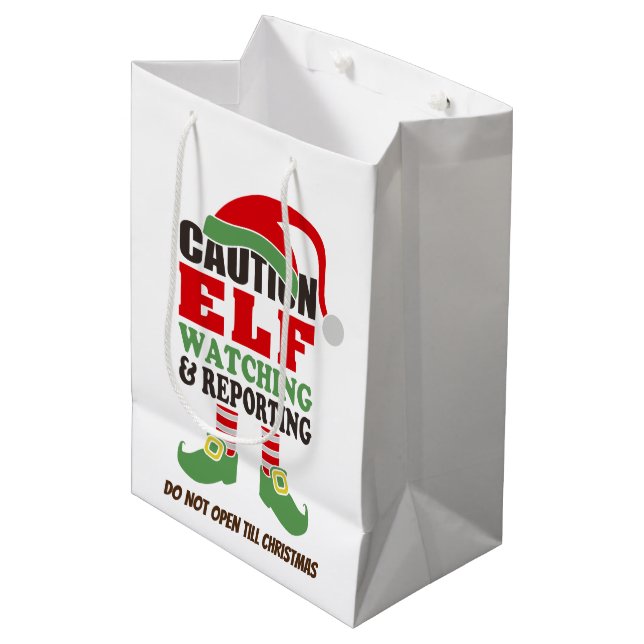 Joli sac cadeau Noël "Elf Watching" (Devant Angle)