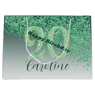 Joli Sac Cadeau Vert Pailleté 20ème Anniversaire