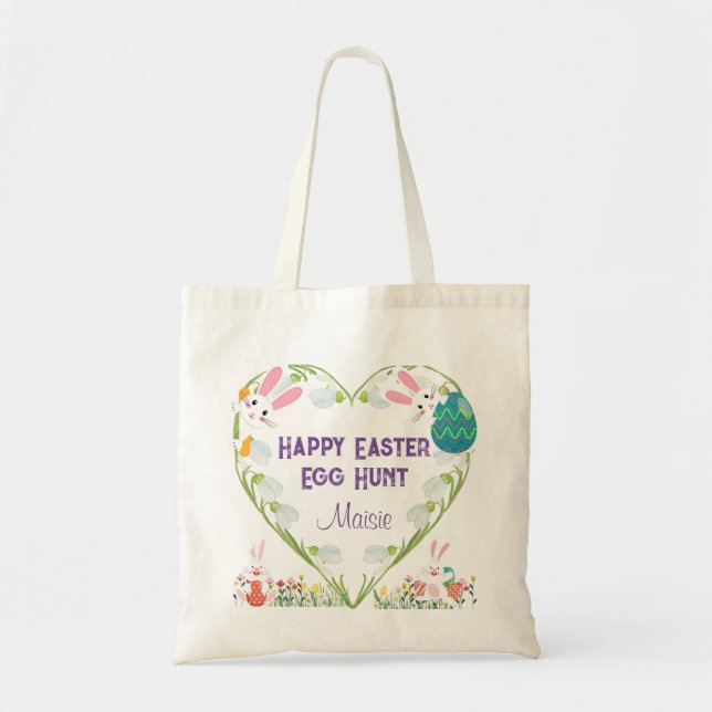 Joli sac de chasse aux oeufs de Pâques | Bunnies | (Devant)