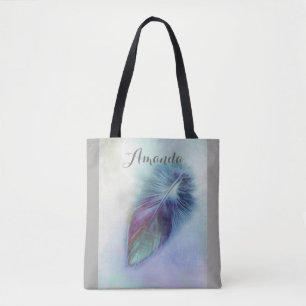 joli sac fourre-tout artisanal en plumes bleues