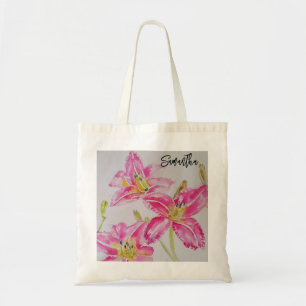 Joli sac fourre-tout en aquarelle aux lys roses