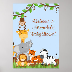 Joli Safari Jungle Animaux Baby Boy Shower Poster