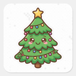 Joli sapin de Noël souriant autocollant Kawaii