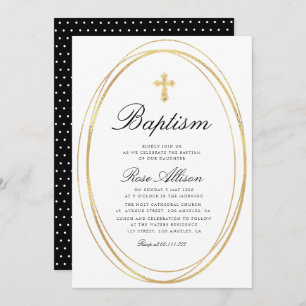 joli script faux cadre doré invitation au baptême
