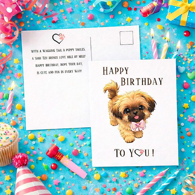Joli Shih Tzu Joyeux Anniversaire Chiot Carte Post (Happy Birthday Shihtzu Postcard )