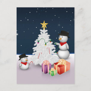 Joli Snowmen avec la carte postale de Noël Tree