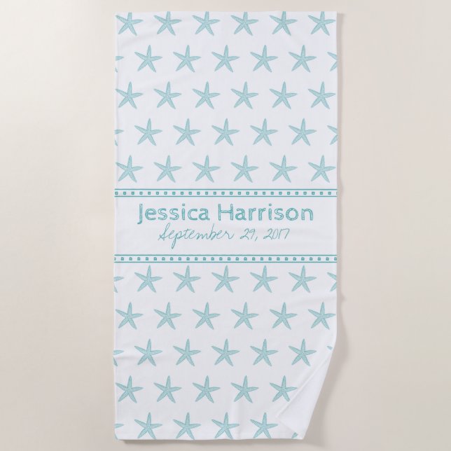Joli Starfish Turquoise Serviette de plage personn (Devant)