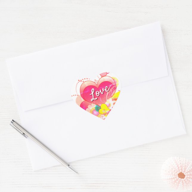 Joli Sticker Coeur Amour Design (Enveloppe)