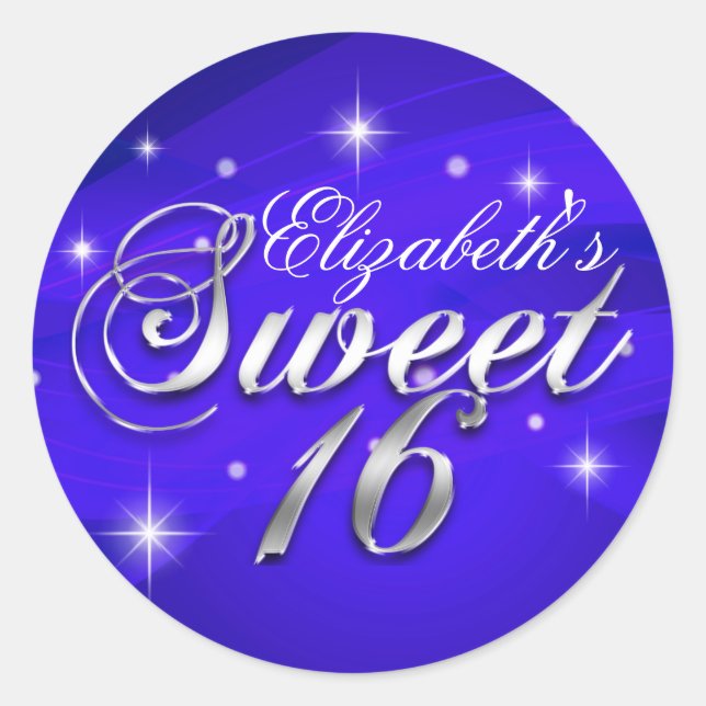 Joli Sticker Sweet sixteen à étincelles bleues (Devant)