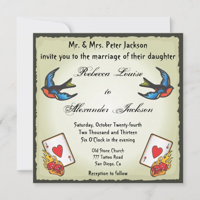 Joli style Faire-part de mariage de tatouage Vegas (Devant)