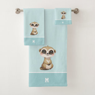 Joli Suricate & Monogramme sur Fond Bleu Clair