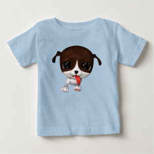 Joli T-shirt bébé bleu Chiot en caricature