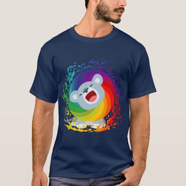 Joli T-shirt caricature arc-en-ciel blanc Lion (Devant)