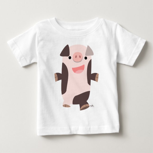 Joli T-shirt Cartoon Souriant Cochon Bébé (Devant)