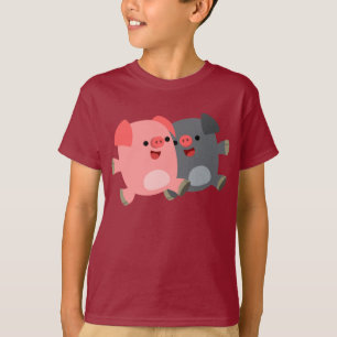 Joli T-shirt enfant Porcs de caricature noir et bl