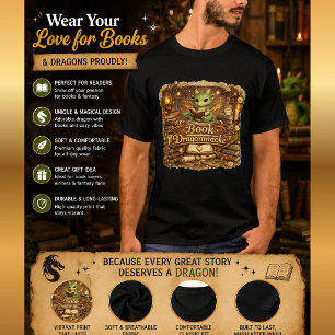 Joli T-Shirt Fantastique Dragon de Livre Bibliop