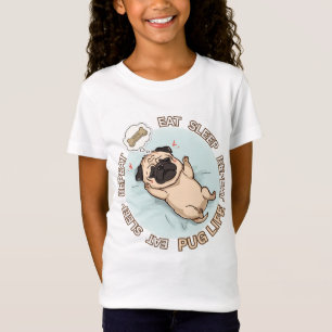 Joli T-Shirt Fille Pug Endormi Manger Dormir Rép