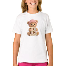 Joli T-Shirt Filles Ourson Initiale B Floral