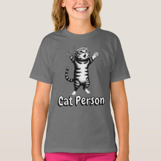 Joli T-Shirt Gris Personne Chat Tigré Fantaisiste