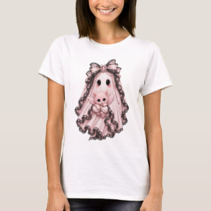 Joli T-Shirt Halloween Fantôme Araignée Rose Coq