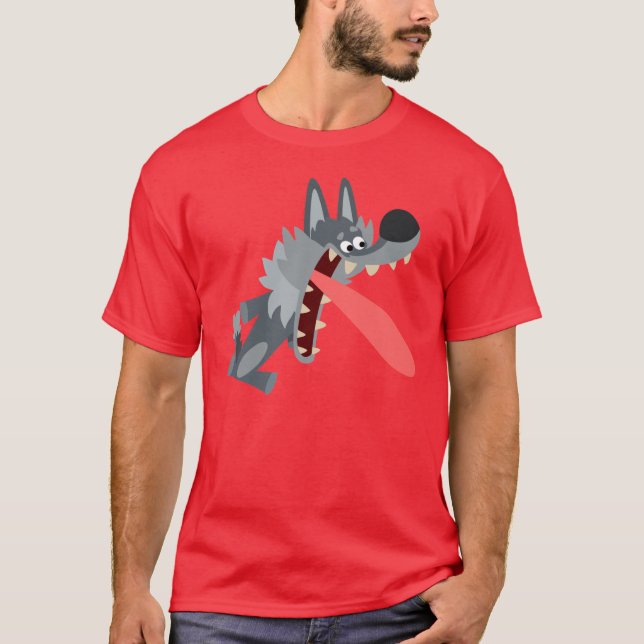 Joli T-shirt Wolf Cartoon Excité (Devant)
