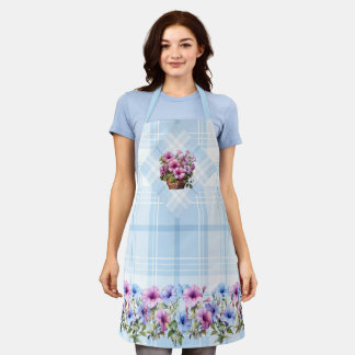 Joli tablier Petunia bleu clair Plaid bleu rose